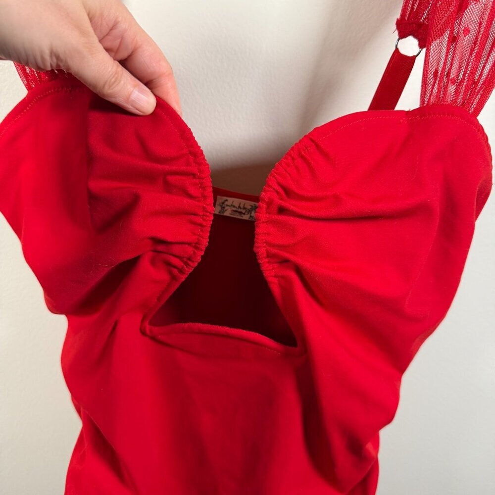 Intimately Free People Double Take Bodysuit Size Medium Red Plunge Sexy - Picture 6 of 13